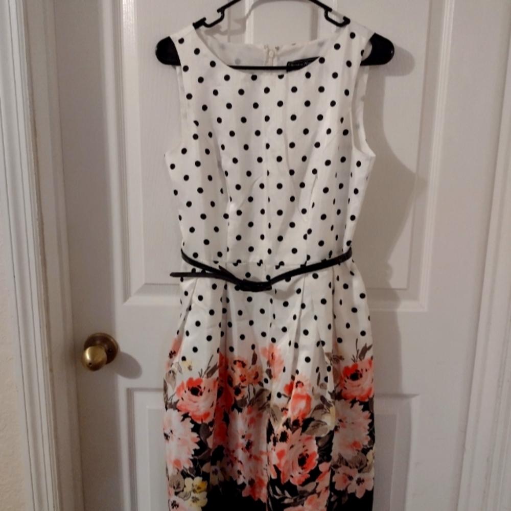 Floral Print Polka Dot Dress
